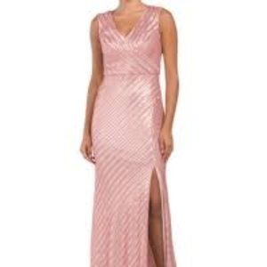 Rene Ruiz Collection Gown Sequin Striped Column in Pink
